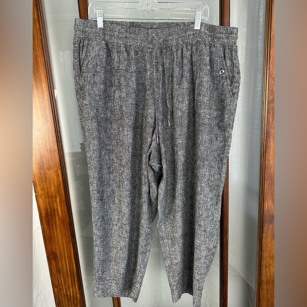 Jones New York Signature Linen Blend Crop Pant Women 2X Gray Pull On Relaxed Fit